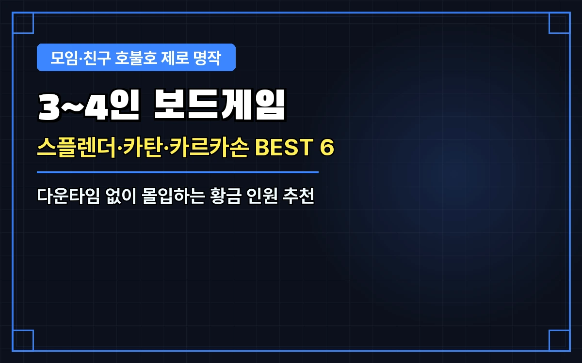 3인 4인 보드게임 추천 BEST 6: 스플렌더·카탄·카르카손 등 모임 필수 입문작 비교
